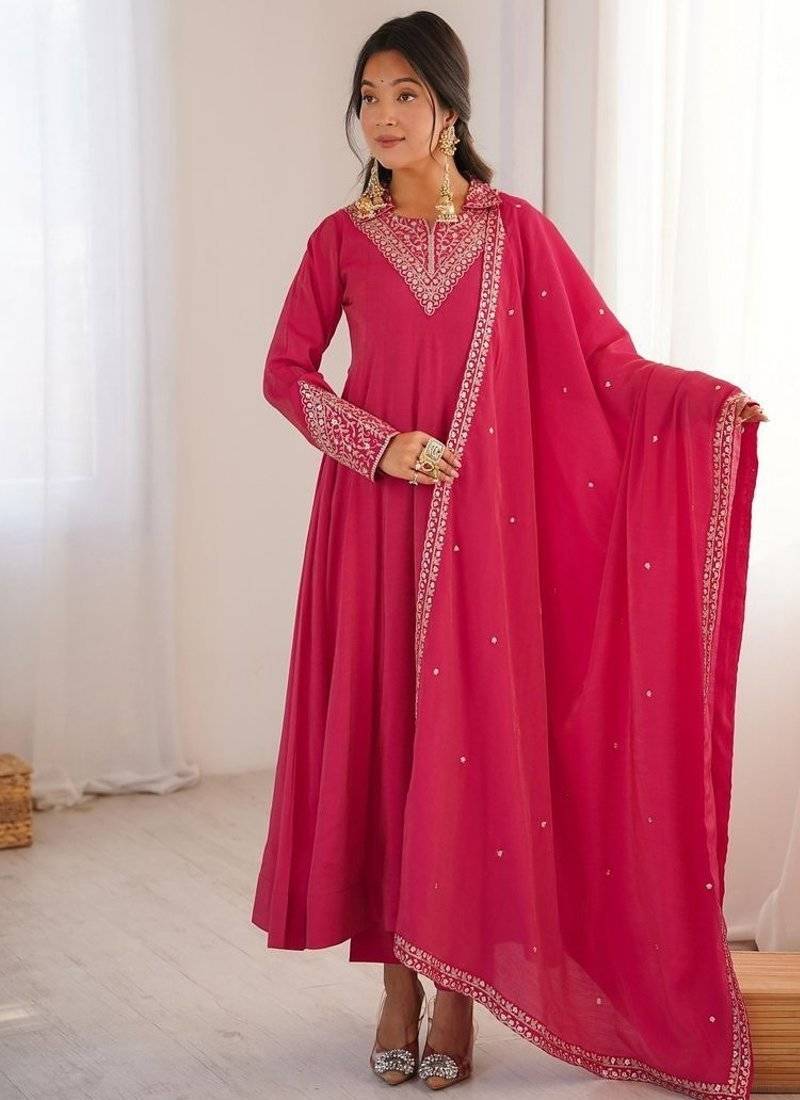 Dark rani pink flared anarkali suit