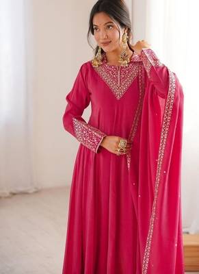 Dark rani pink flared anarkali suit 3