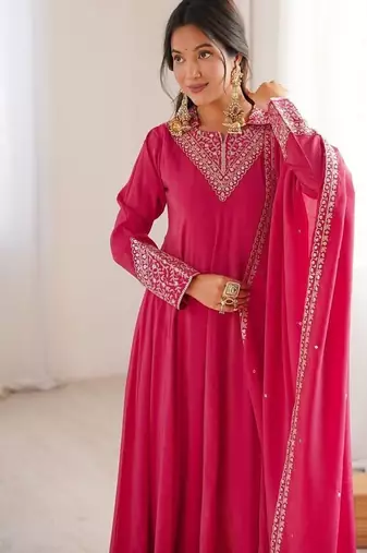 Dark rani pink flared anarkali suit