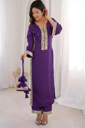 Dark violate mirror-work kurta ensemble