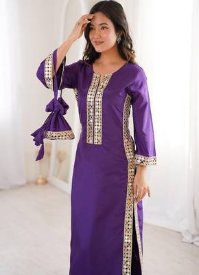 Dark violate mirror-work kurta ensemble 2