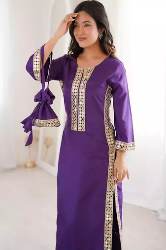 Dark violate mirror-work kurta ensemble