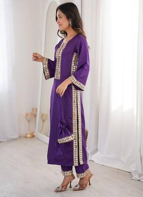 Dark violate mirror-work kurta ensemble 3