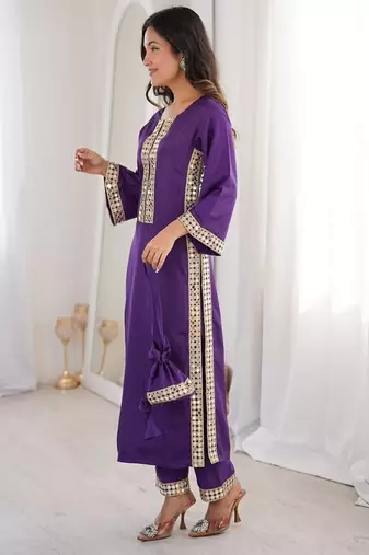 Dark violate mirror-work kurta ensemble