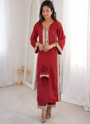 Dark-red mirror-work kurta ensemble 2