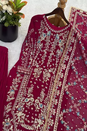 Crimson embroidered salwar suit