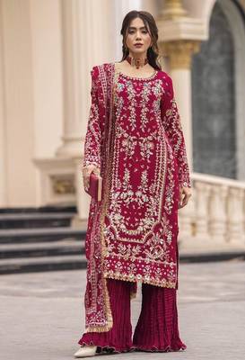 Crimson embroidered salwar suit 1