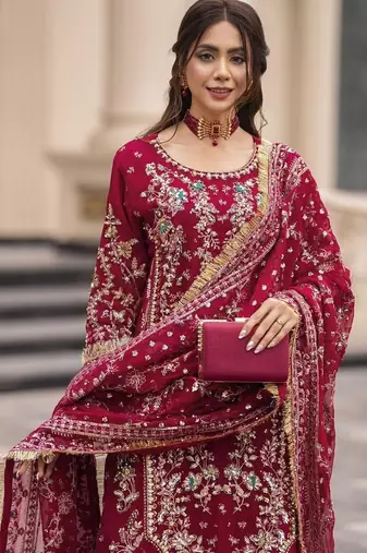 Crimson embroidered salwar suit