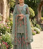 Sea green embroidered sharara suit