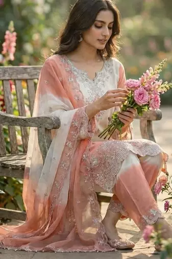 Light peach garden party suit