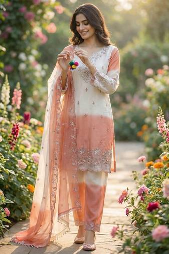 Light peach garden party suit