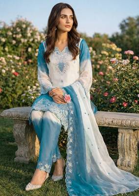 Aqua blue embroidered salwar suit 2