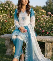 Aqua blue embroidered salwar suit