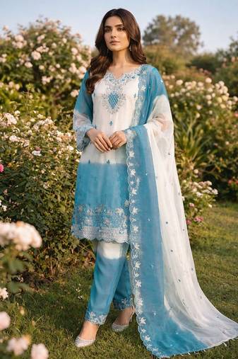Aqua blue embroidered salwar suit