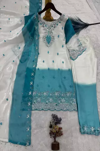 Aqua blue embroidered salwar suit