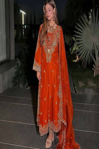 Dark orange embroidered suit