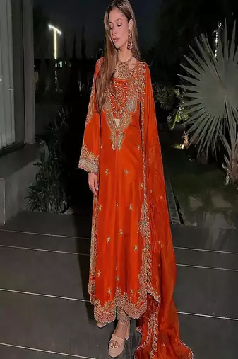 Dark orange embroidered suit