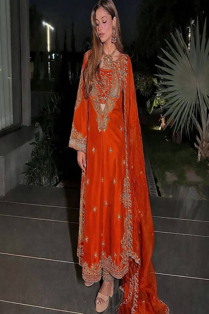 Dark orange embroidered suit