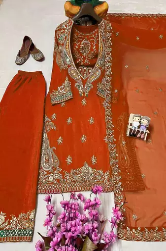 Dark orange embroidered suit