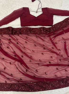 Maroon georgette sequins work saree with matching unstitched georgette blouse     premium party & festive wear 4