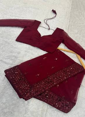 Maroon georgette sequins work saree with matching unstitched georgette blouse     premium party & festive wear 5