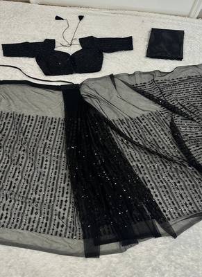 Black color net fabric heavy sequence work saree 4
