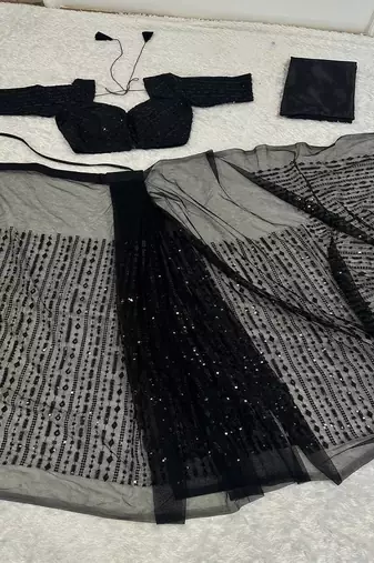 Black color net fabric heavy sequence work saree