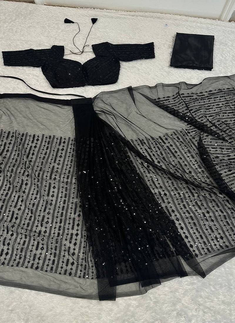Black color net fabric heavy sequence work saree