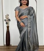 Gray exclusive designer rangoli silk saree with sequins & stone work