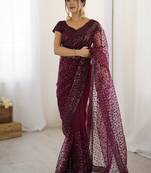 Wine glitter glamour and everything in between mesmerizing net saree set