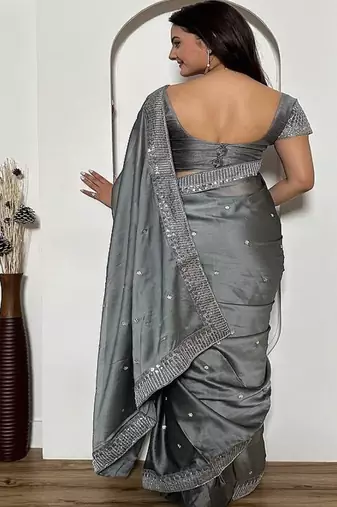 Gray exclusive designer rangoli silk saree with sequins & stone work