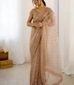 Light beige glitter glamour and everything in between mesmerizing net saree set