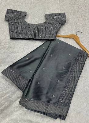 Gray exclusive designer rangoli silk saree with sequins & stone work 5