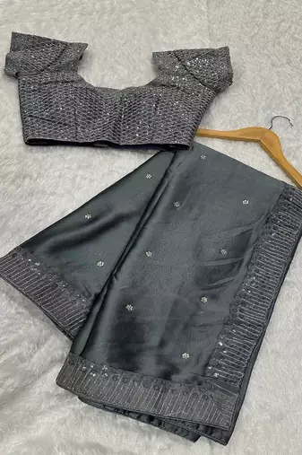 Gray exclusive designer rangoli silk saree with sequins & stone work