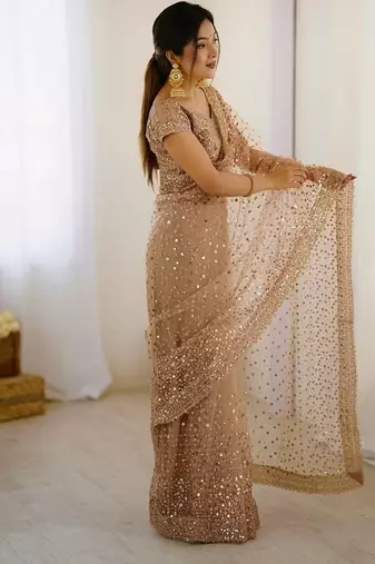 Light beige glitter glamour and everything in between mesmerizing net saree set