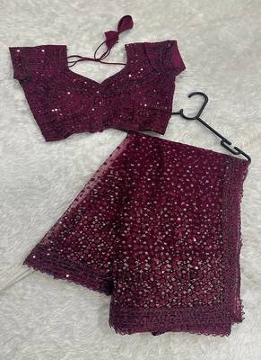 Wine glitter glamour and everything in between mesmerizing net saree set 5