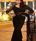 Heavy sequins work black colour saree for festival