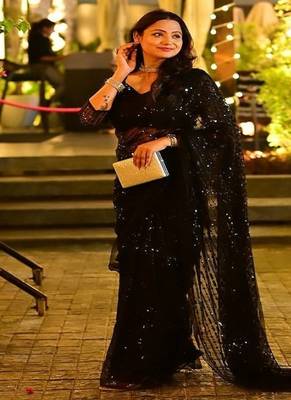 Heavy sequins work black colour saree for festival 2