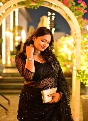 Heavy sequins work black colour saree for festival 3