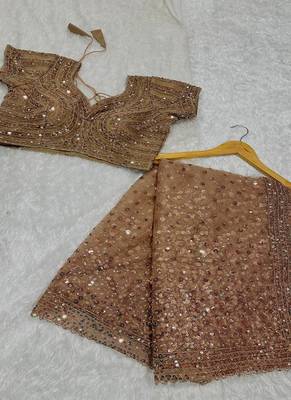 Light beige glitter glamour and everything in between mesmerizing net saree set 5