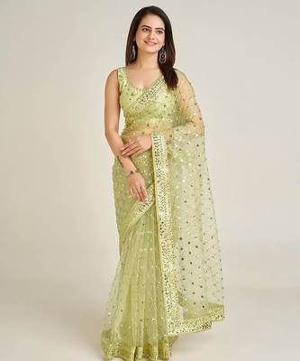 Pista elegant net saree with sequins & dori work and banglori silk blouse 1