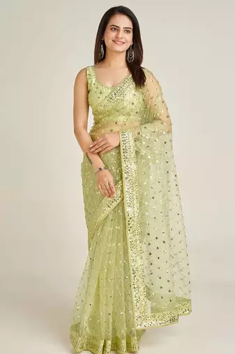 Pista elegant net saree with sequins & dori work and banglori silk blouse
