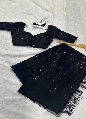 Heavy sequins work black colour saree for festival 5