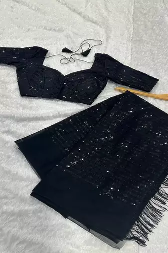 Heavy sequins work black colour saree for festival