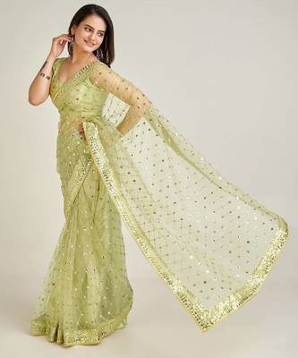Pista elegant net saree with sequins & dori work and banglori silk blouse 2