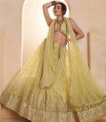YELLOW Designer Butterfly Net Lehenga Choli with Fancy Lace Dupatta