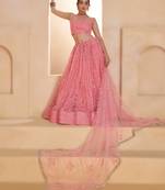 LIGHT PINK Designer Butterfly Net Lehenga Choli with Fancy Lace Dupatta