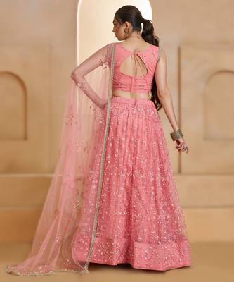 LIGHT PINK Designer Butterfly Net Lehenga Choli with Fancy Lace Dupatta 2