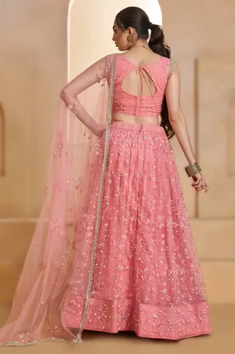 LIGHT PINK Designer Butterfly Net Lehenga Choli with Fancy Lace Dupatta