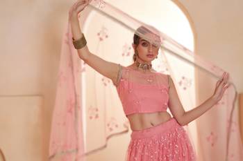 LIGHT PINK Designer Butterfly Net Lehenga Choli with Fancy Lace Dupatta 3